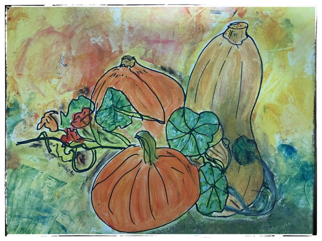 Autumn Still Life by John Mercer paint and ink