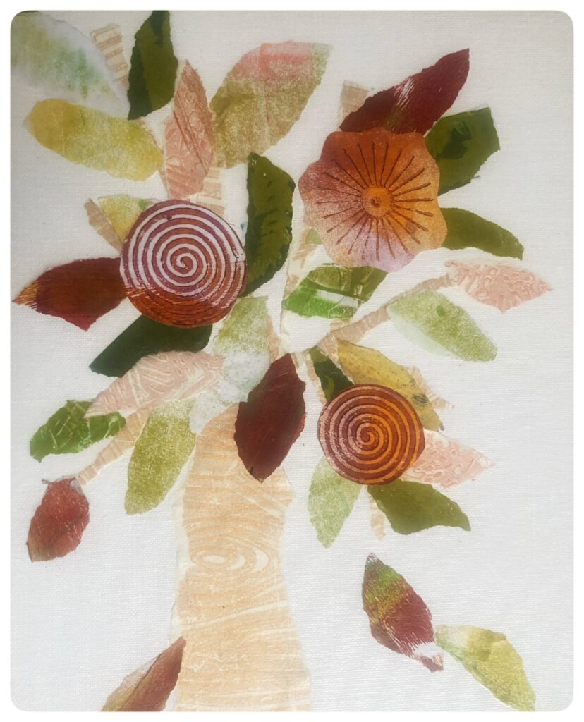 Collage by Cheryl Mackenzie using hand printed paper