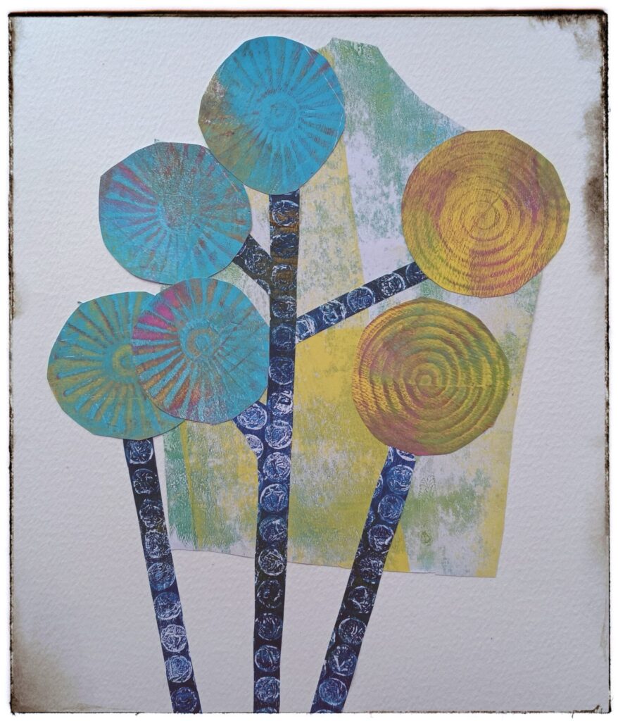 Collage by Helen Sinclair hand printed paper